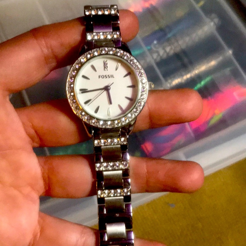 Fossil stainless steel and diamond watch